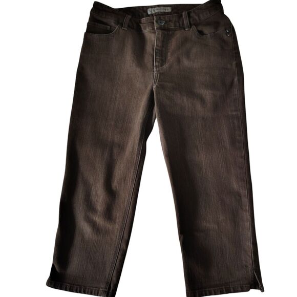 Chico's Platinum Denim Brown Capri Jeans Straight Leg Mid-rise Size S/4 Women's - Picture 1 of 9